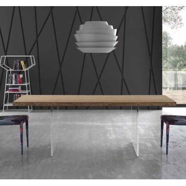 Τραπέζι Stratos από τον Di Lazzaro κατασκευασμένο με γυάλινη κατασκευή και ξύλινο τοπ