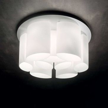 Almond ceiling lamp by Ideal-Lux with white metal frame