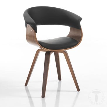 Cadeira Tomasucci Visby Evo Wood em madeira revestida em couro sintético preto ou branco