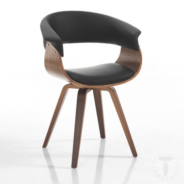 Tomasucci Visby Evo Wood Stuhl aus Holz mit schwarzem oder weißem Kunstlederbezug