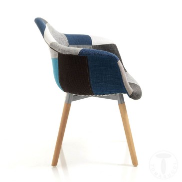 Neuer Kaleidos-I blauer moderner Sessel von Tomasucci mit Holzstruktur und Stoffbezug