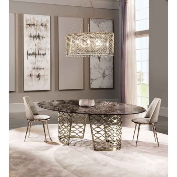 Isidoro table by Cantori with gold leaf perforated base and marble top