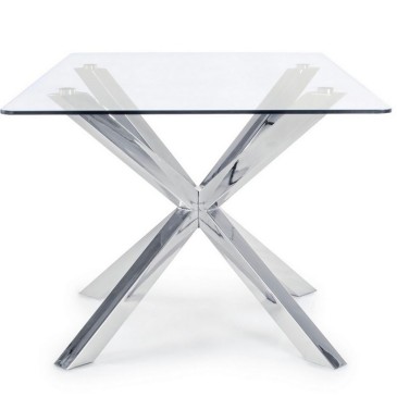 May fixed rectangular table by Bizzotto with steel structure and glass top