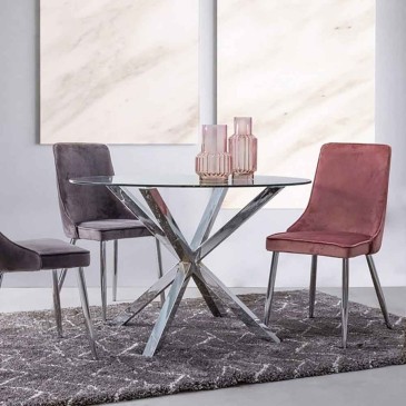 May round table by Bizzotto with steel structure and tempered glass top