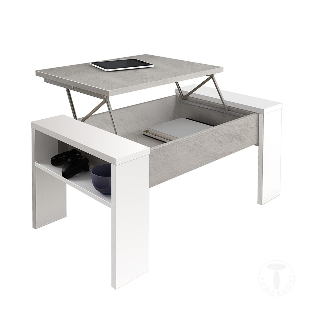 Low table with space-saving container in Cement color