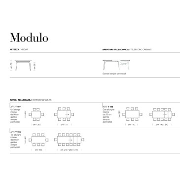 Extendable Modulo table with 50 cm extension and top in various colors and materials