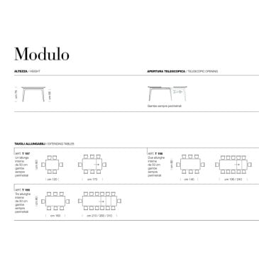 Tavolo Modulo Allungabile con allunga da cm 50 e piano in vari colori e materiali