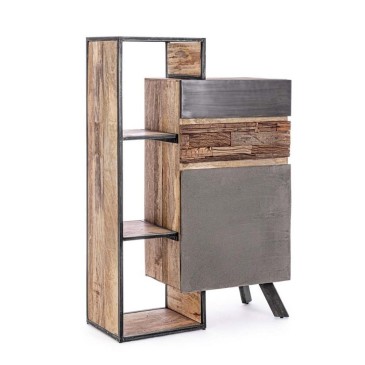 Manchester cabinet by Bizzotto with one door and two drawers structure in steel and recycled wood