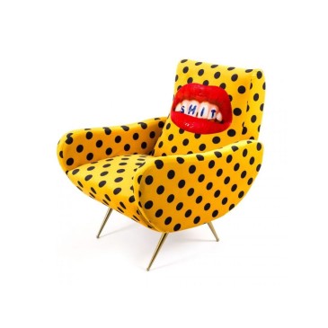 Seletti Shit fauteuil in polyester en hout ontworpen door Toiletpaper verkrijgbaar met of zonder poef