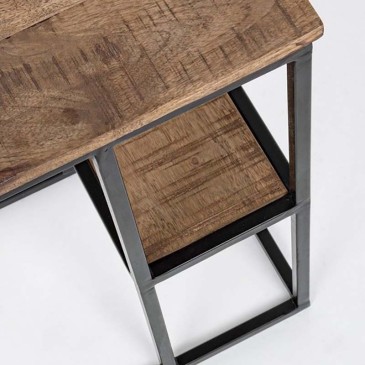 Table basse Walton de Bizzotto avec structure en acier et plateau et étagère en bois