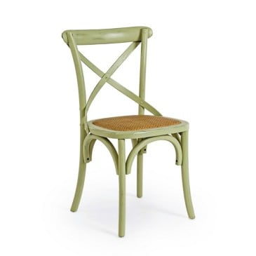Bizzotto Cross a cadeira de madeira com estofamento rattan | kasa-store