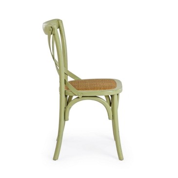 Bizzotto Διασχίστε την ξύλινη καρέκλα με padding rattan | kasa-store
