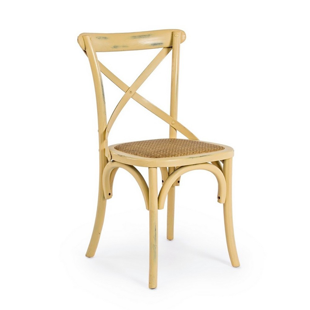 Bizzotto Cross de houten stoel met rotan bekleding | kasa-store