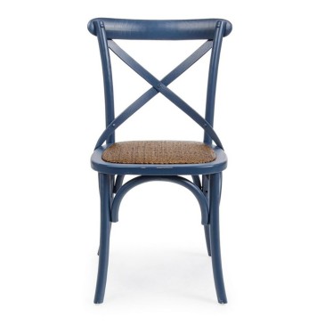 Bizzotto Διασχίστε την ξύλινη καρέκλα με padding rattan | kasa-store