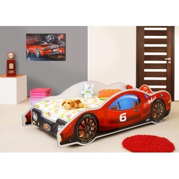 Cama infantil Mini Max con anticaídas en forma de coche en mdf para dormitorios infantiles