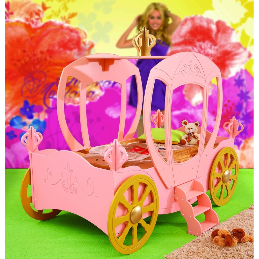 Carriage-shaped bed in MDF for girls with bed base and mattress mod PRINCESS CARRIAGE