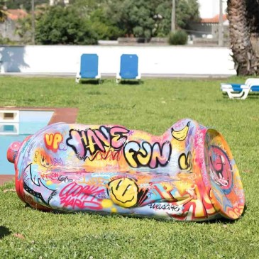 Sofa in the shape of a spray can by Juliarte handmade decorations in the style of street art