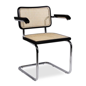 Riedizione sedia Cesca di Marcel Breuer con struttura in acciaio e canna