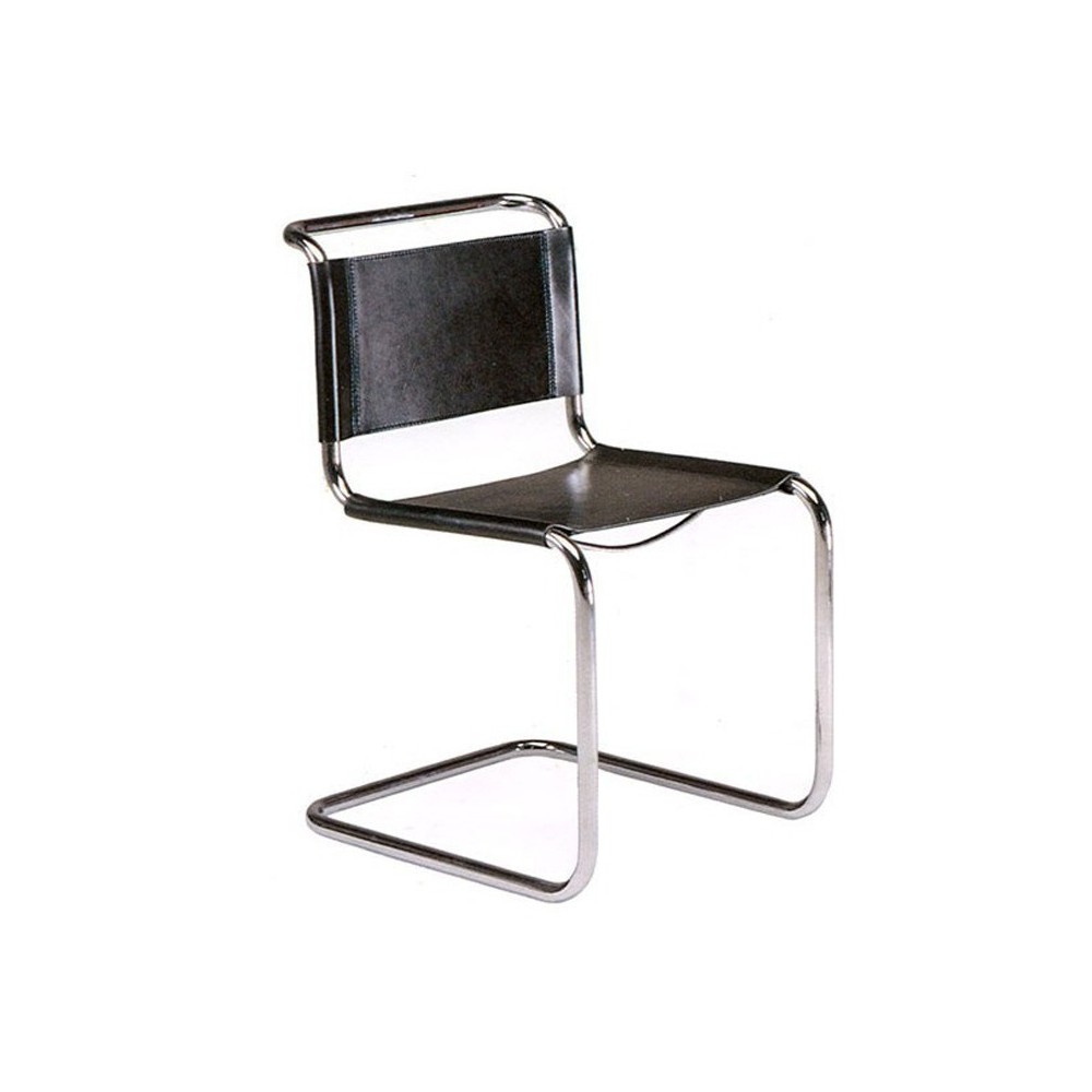 Re-edition of the Cantilever chair by Mart Stamo in chromed tubular and leather seat