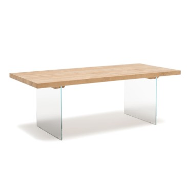 Fester Tisch mit Glasbeinen und Massivholzplatte | kasa-store