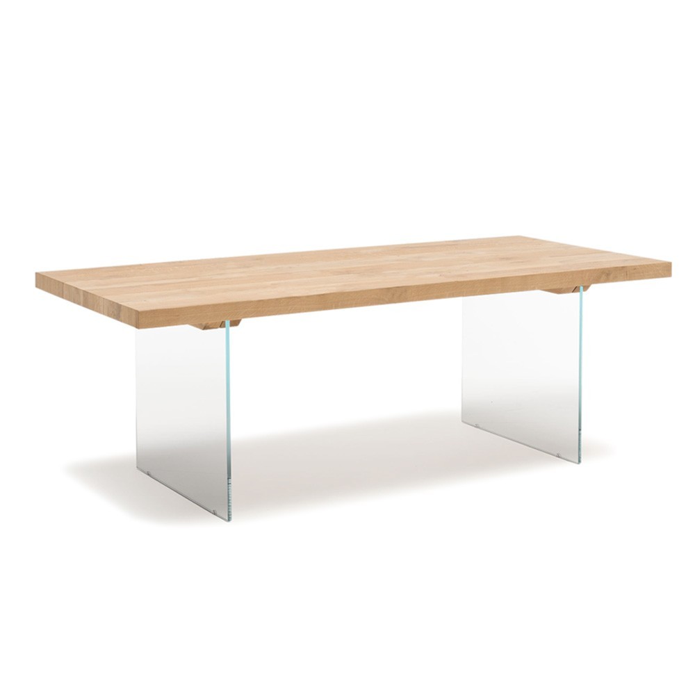 Fixed table with glass legs and solid wood top | kasa-store