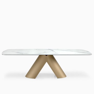 Briolinan teräsrakenteinen lasikeraaminen kansi Kimo-pöytä eri pintakäsittelyinä ja eri kokoisina