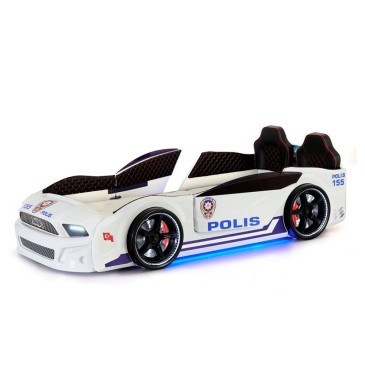 Anka Plasticin poliisiauton sängyn mustangversio sinisillä ja punaisilla LED-ajovaloilla