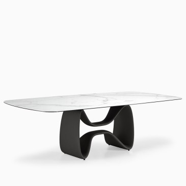 Orion table by Briolina with barrel top in ceramic glass and polyurethane base