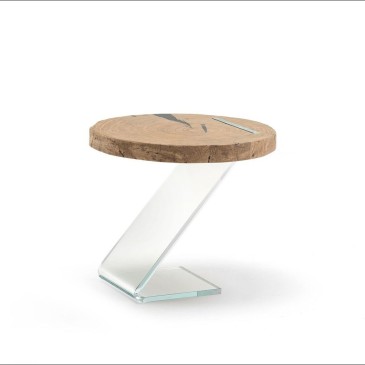 Tavolini Leaf di Altacorte struttura in vetro piano in legno rovere massello