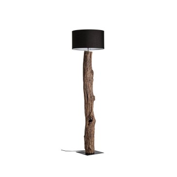 Kleta Stehlampe von Bizzotto, Säule aus recyceltem Holz, Baumwollschirm