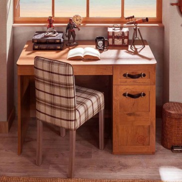 Pirata Schreibtisch aus Holz mit zwei Schubladen und Regalen