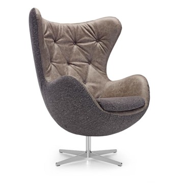 Mosca armchair by Freixotel made with steel structure and fabric and leather upholstery