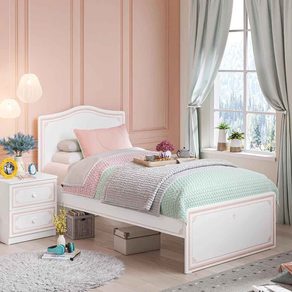 Cindy single bed, white, floral decorations, simple and romantic