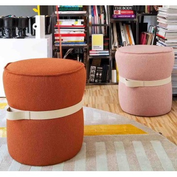 POF upholstered pouf by Connubia covered in fabric available in various finishes