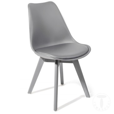Tomasucci Kiki Evo Wood set 4 sedie con gambe in legno massello, scocca in polipropilene e seduta rivestita in pelle sintetica