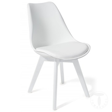 Tomasucci Kiki Evo Wood sæt med 4 stole med massive træben, polypropylen skal og sæde betrukket med syntetisk læder