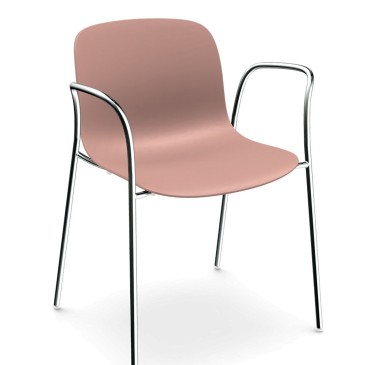 Magis Troy Set aus 4 Stühlen mit verchromter Stahlstruktur, erhältlich mit oder ohne Armlehnen