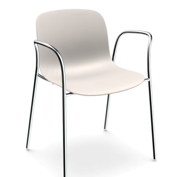 Magis Troy Set aus 4 Stühlen mit verchromter Stahlstruktur, erhältlich mit oder ohne Armlehnen