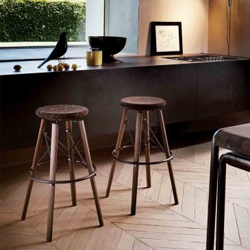 Colico Jack stool with structure in wood and steel, seat in cork