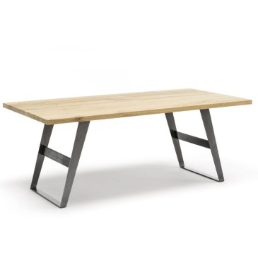 Iron table by Altacorte steel structure and vintage oak top