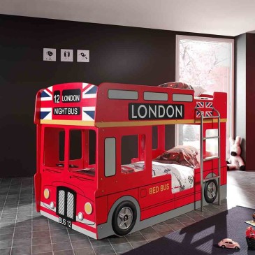 Structure de lits superposés London Bus en MDF laqué rouge