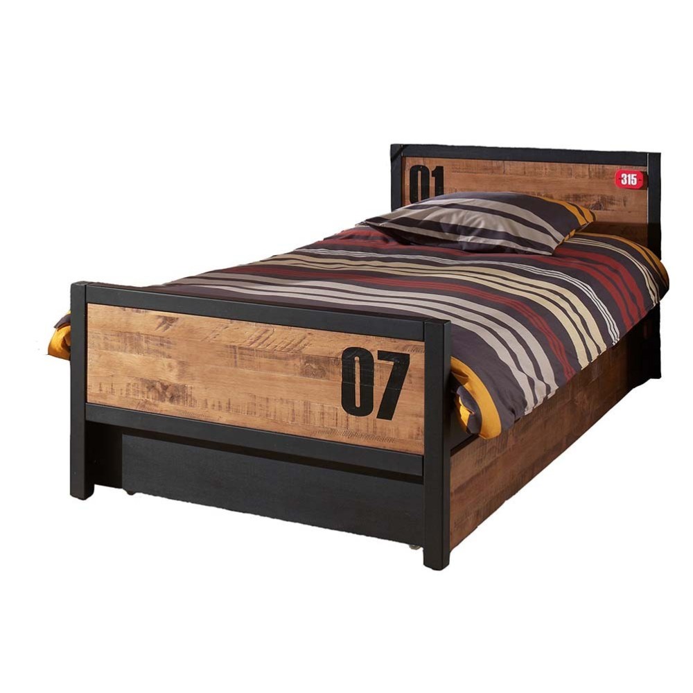 Cama individual de madera maciza con somier y cabecero - 90 x 200 cm, cama  para niños y adolescentes en pino macizo, blanco