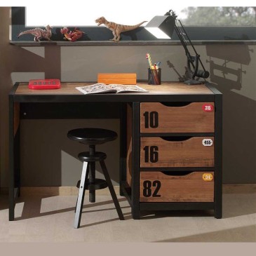 Alex Schreibtisch mit Metallstruktur und Holzschubladen