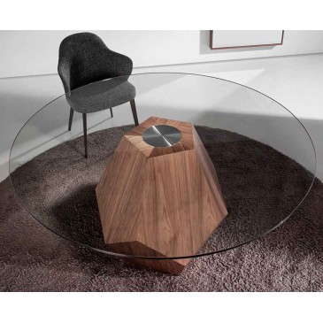 Table 1093 d' Angel Cerdà avec structure en bois et plateau en verre trempé