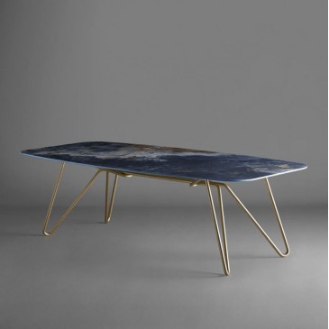Colico Italo feststehender Tisch mit Stahlbeinen und blauer Marmorplatte