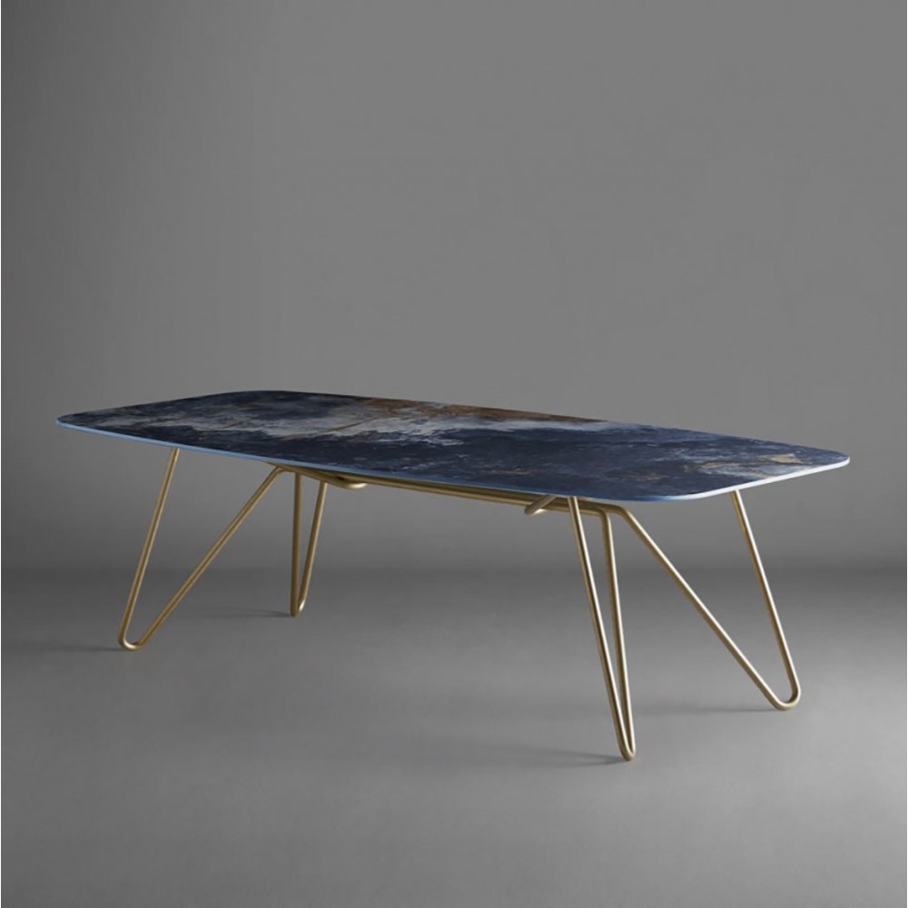 Colico Italo tavolo con piano in marmo blu e gambe oro | kasa-store