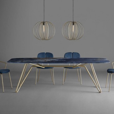 Colico Italo -pöytä, jossa sininen marmorinen kansi ja kultaiset jalat | kasa-store