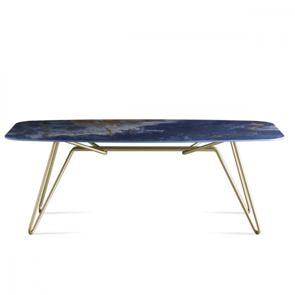 Colico Italo table with blue marble top and gold legs | kasa-store
