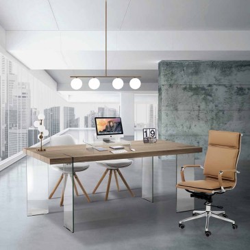 Waver office desk by Tomasucci with legs made of tempered glass and top in MDF