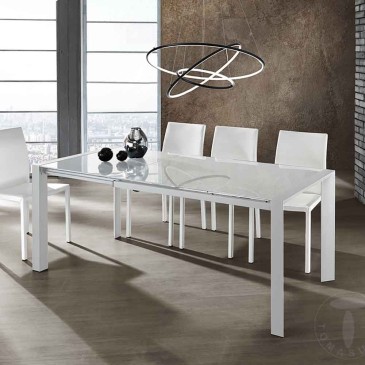 Valla ausziehbarer Tisch mit Metallrahmen und Glasplatte in drei verschiedenen Ausführungen erhältlich